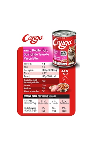 Cango Yavru Yaş Kedi Maması Tavuklu 415gr 36lı