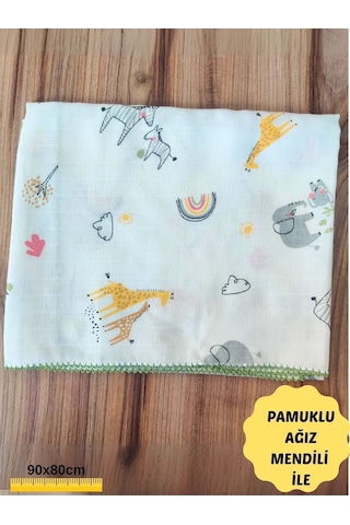 Desenli Müslin Kız Erkek Bebek Battaniyesi Oeko-texli %100 Pamuklu D Puset Örtüsü Yenidoğan 90x80cm Turuncu