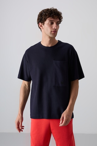 Tommy Life Lacivert Pamuklu Kalın Yüzeyi Dokulu Oversize Fit Basic Erkek T-shirt - 88341 001
