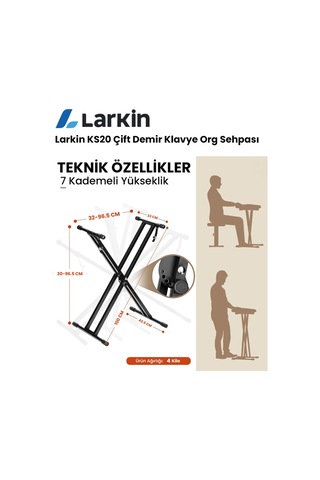 Larkin Ks20 Çift Demirli 7 Kademeli Üst Kalite Klavye Org Sehpası Sabitleme Kayışlı