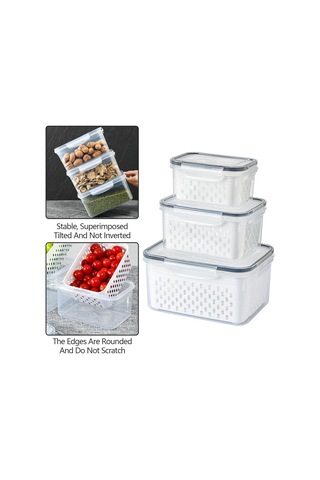 3 Adet Buzdolabı Saklama Kutusu Dikdörtgen Şeffaf Drenaj Sepeti Meyve Sebze Taze Saklama Kutusu Bpa , Fda Yok