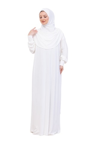 Modish Group Tek Parça Namaz Elbisesi Seti, Viskon Yumuşak Tesettür Abaya, Rahat Hazır Şal Başörtüsü Takım Krem