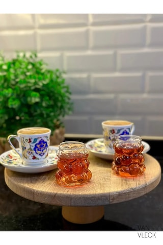 6 Lı Borosilikat Cam Kahve Yanı Su Bardağı Mini Boy Boncuk Desenli Üzüm Model Sunum Bardağı Şeffaf