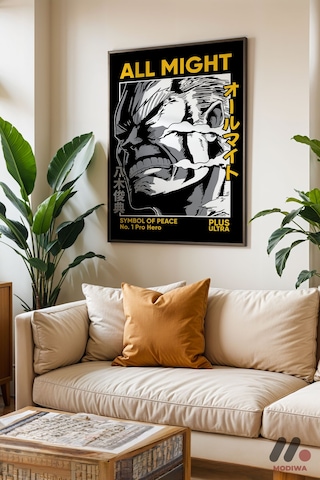 My Hero Academia All Might Poster, Siyah Çerçeveli Duvar Tablosu - Anime Severlere Özel Hediye