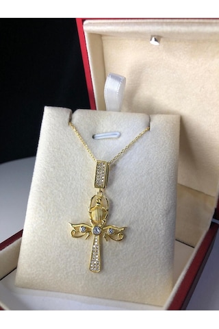Ankh Mısır Scarab 925 Gümüş Kadın Kolye - Sevgiliye Eşe Anneye Arkadaşa Hediye Kolye