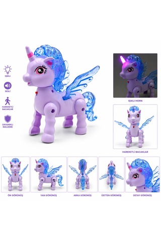 Işıklı Kanatlı Unicorn Oyuncak Hareketli Bacaklı, Sesli & Eğlenceli Pony Oyuncağı