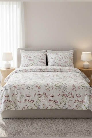 Floral Breeze %100 Pamuk Çift Kişilik Nevresim Takımı 200x220 Cm Beyaz