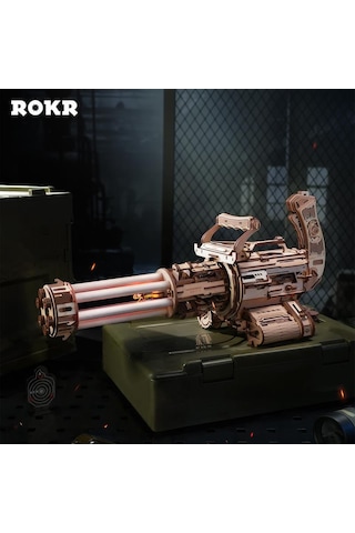 Rokr Lqa01 Ak-47 Rotating-barrel Machine Gun Dıy Minyatür Maket Model Seti Ahşap 3d Wooden Puzzle 3d Model Kit Detaylı Dekoratif Hobi Seti Ahşap Maket Hareketli Ve Sesli