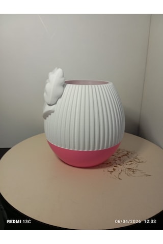 Fiyonk Vazo Pembe Beyazlı Beyaz - Pembe
