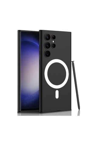 Galaxy S23 Ultra Kılıf Wireless Şarj Özellikli Zore Kıpta M-safe Silikon Kapak Siyah