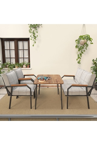 Mygusi Hayal Balkon, Bahçe, Cafe, Teras - Metal Kanepe Koltuk Takımı - 2+1+1 Masali Açikgri Açık Gri