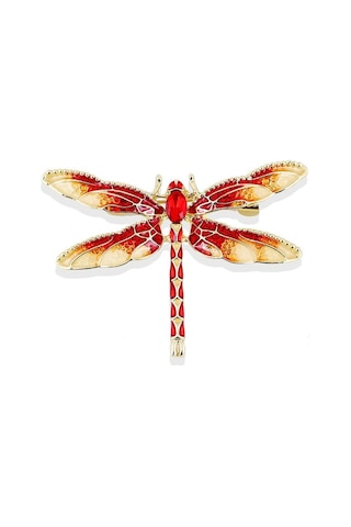 Sones Retro Yağ Damlayan Emaye Yusufçuk Broşu Kırmızı