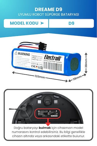 Dreame D9 Uyumlu Batarya 5200mah Robot Süpürge Bataryası