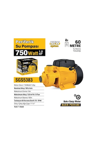 Sgs5383 Periferik Su Pompası 750 Watt 1.0 Hp Bakır Sargı Bakır Pervane
