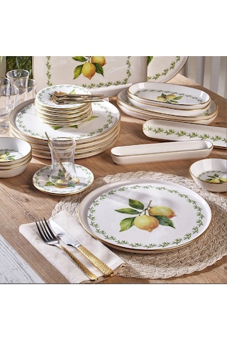 Fecra Lemone 35 Parça Gold Fileli Kahvaltı Seti Beyaz