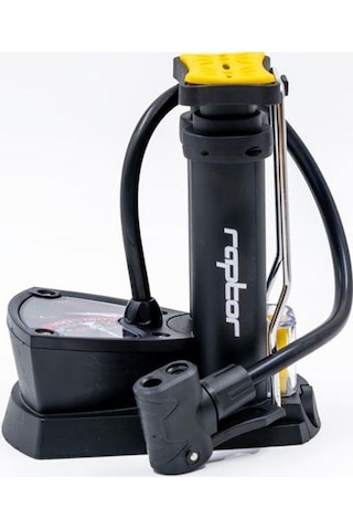 Raptor M34b-01 Dikey Ayak Pompası Analog Göstergeli Yüksek Basınçlı Bisiklet Pompası Siyah Renk