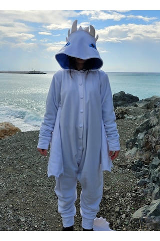 Işığın Öfkesi Ejderha Kostümü Yetişkin Beyaz Ejderha Pijama Tulum Kostüm