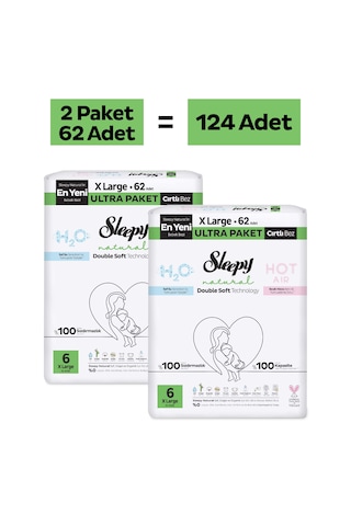 Sleepy Natural Double Soft Ultra Paket Bebek Bezi 6 Numara Xlarge 124 Adet 6 Numara