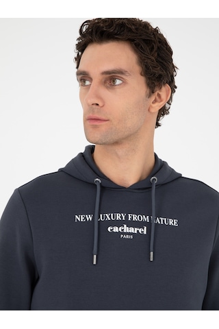 Antrasit Regular Fit Pamuk Karışımlı Kapüşonlu Sweatshirt Gri