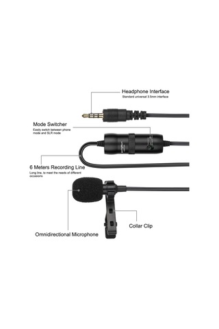 Mufunye Taşınabilir M1 Port Klipsli Mikrofon 6m Kablo Uzunluğu Mini Boyut Cep Telefonu Karaoke Kayıt Mikrofonu