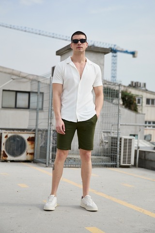 Koyu Yeşil Renk Chino Erkek Şort Koyu Yeşil