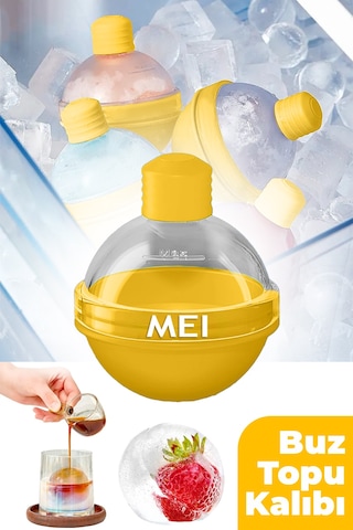 Silikon Küre Buz Topu Kalıbı - Büyük Yuvarlak Buz Topları Için Dondurucu Ve Sunum Kabı,6x6cm Top Buz Sarı