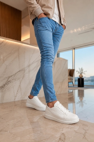 Mevese Tsoob Bağcıklı Cilt Erkek Günlük Rahat Taban Sneaker Ayakkabı - Beyaz
