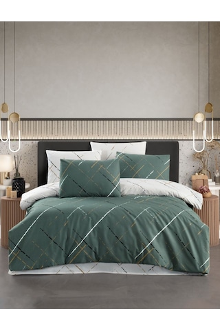 Ranforce Light Reflection Dark Green Çift Kişilik Nevresim Takımı Koyu Yeşil