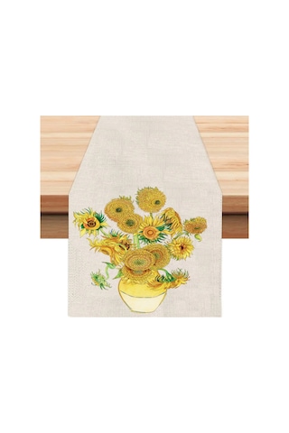 Ayçiçekleri Runner, Runer, Masa Örtüsü, Sofranıza Zarafet Katın Runner, Masa Örtüsü Krem