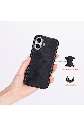Bloomcase Ultimate Jacket Obsidian Black Apple Uyumlu iPhone 17 6.3" Hakiki Deri Kılıf Siyah