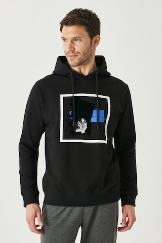 AC&Co / Altınyıldız Classics Altinyildiz Classics Erkek Siyah Standart Fit Normal Kesim Kapüşonlu Yaka Baskılı Sweatshirt 4A5222200003SYHXL Siyah
