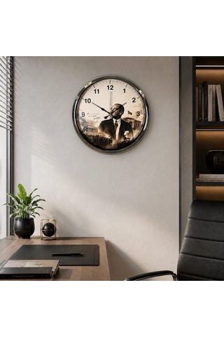 Cumhuriyet Yıldızı Krom 40 X 40 Cm Metal Duvar Saati