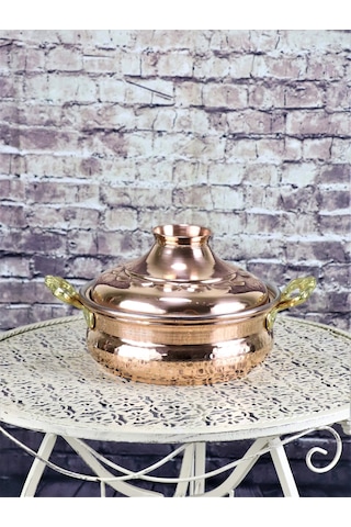 El Dövmesi Derin Karnıyarık Bakır Tencere 21 CM