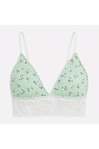 Bonbon Kadın Pamuklu Bohçalık Çeyizlik Ve Hediyelik Pointel Çiçek Desenli Ribana Kumaş Dantel Detaylı Bralet Bb2763 Açık Yeşil Desenli