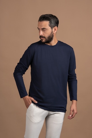 Regular Fit Bisiklet Yaka Rayon Kumaş Full Likralı Uzun Kol Sweatshirt Lacivert