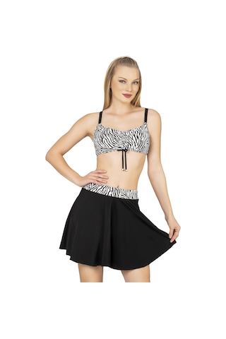Endeep Kadın Zebra Desenli Parıltılı Etekli Bikini Takımı Siyah-beyaz Siyah - Beyaz