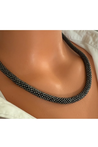 Chichibeads Işıltılı Siyah Bohem Kolye Gümüş - Gri - Siyah