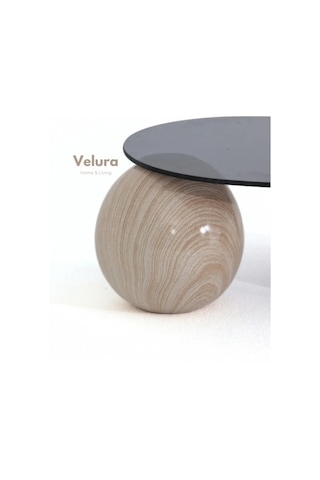 Modern Orta Sehpa & Top Sehpa Cam Sehpa & Küre Orta Sehpa - Natural - Fasulye - Füme Cam