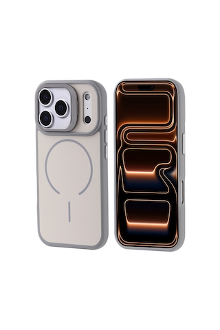 Zore Apple iPhone Uyumlu 17 Pro Max Kılıf M-safe Şarj Özellikli Kamera Standlı Omsy Notron Kapak - Gri