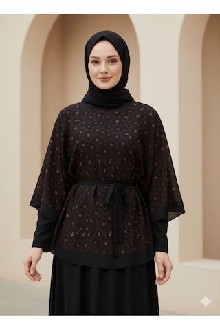 Tarzını Seç Yeni Sezon Rahat Modern Leopar Oversize Panço / Tesettür Tunik - Panço