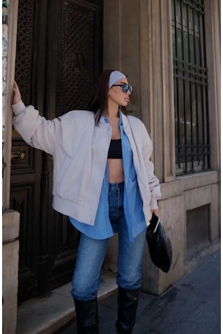 Cepli Bomber Ceket Mont - Beyaz Beyaz