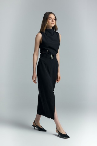 Sateen Jessi Yırtmaçlı Etek - Siyah-137284