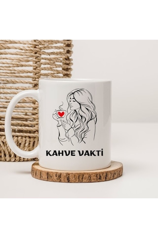 Kahve Vakti Baskılı Kupa Bardak Beyaz
