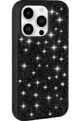 Apple Uyumlu iPhone 14 Pro Kılıf Parlak Taşlı Tasarım Zore Pırlanta Kapak Siyah