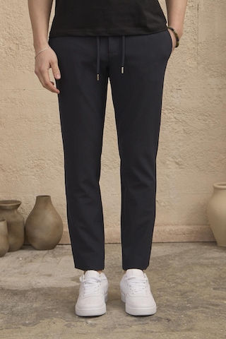 Braccas Erkek Slim Fit Beli Bağlamalı Dokulu Lacivert Pantolon Lacivert