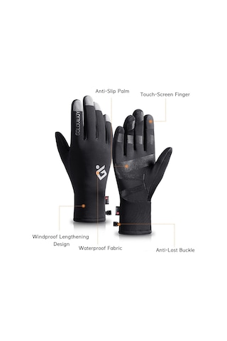 Erkek Kış Dokunmatik Eldivenler Kaymaz Polar Su Geçirmez Termal Spor Eldivenler Siyah