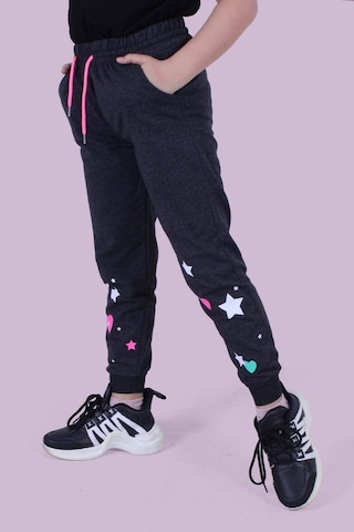 Kalp Ve Yıldız Desen Detaylı Kız Çocuk Antrasit Eşofman Altı Antrasit