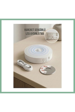 Bşkvirgo Hareket Sensörlü Yuvarlak Led Aydınlatma & Usb Şarjlı Pratik Gece Lambası 8 Cm Bsk2026 Çok Renkli