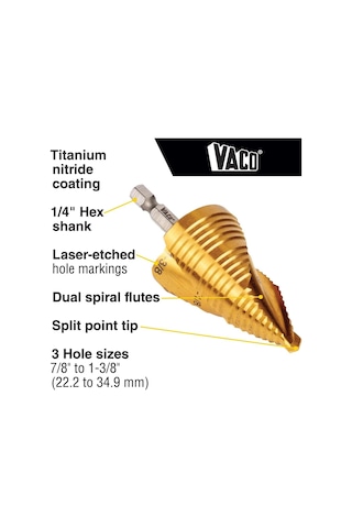 Klein Tools 25960 Kademeli Matkap Ucu, 7/8 Ila 1-3/8-inç, Spiral