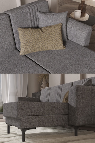 Rio Köşe Takımı Salon & Oturma Odası Açılır Yataklı Sandıklı Gri Gri